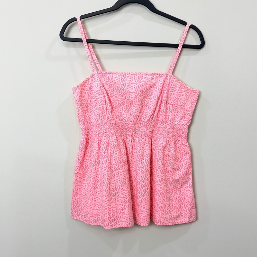 NEW Vineyard Vines Womens Medium Cami Top Pink Anchor Smocked Empire Coastal
